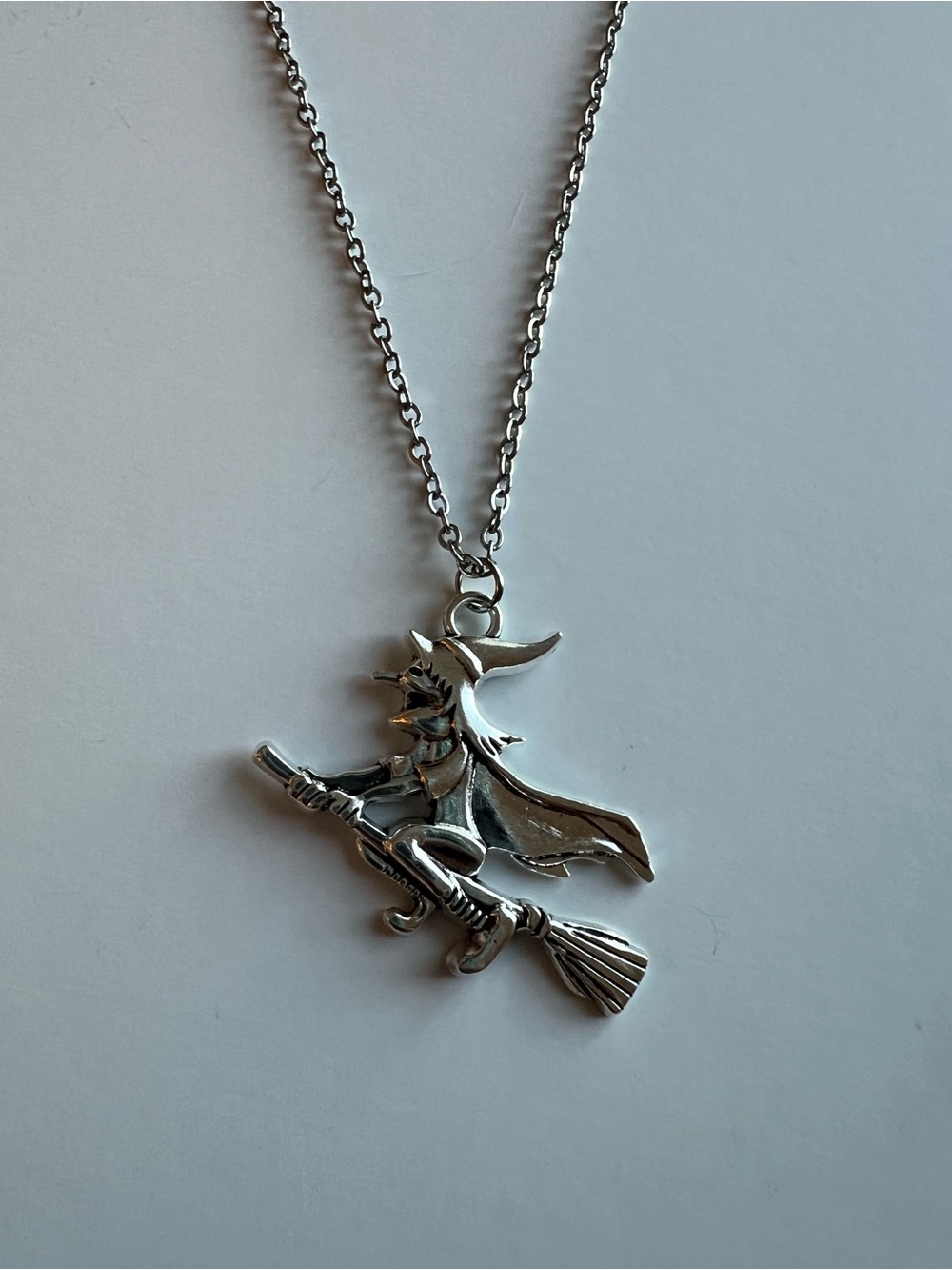 Silver Witch on Broom Necklace - Women's Jewelry